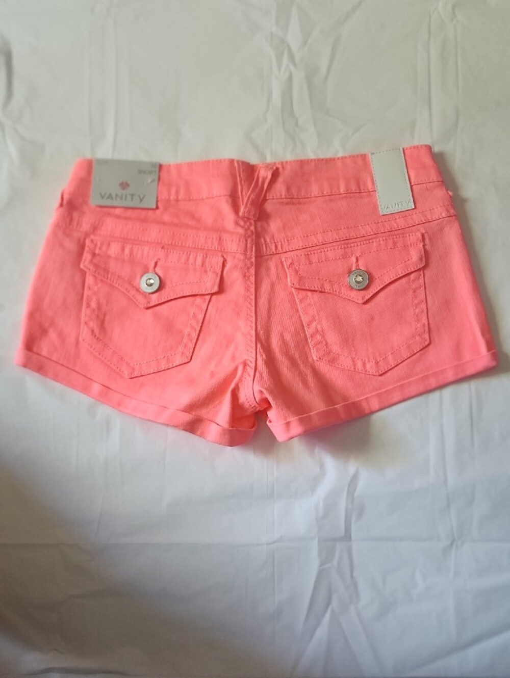Vanity Coral Pink Denim Jean Shorts - Picture 4 of 8